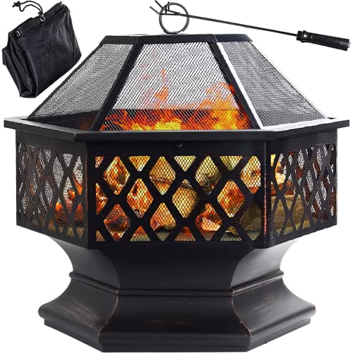 Grandma Shark Steel Hexagonal Fire Pitoutdoor Garden Fire Pit With Mesh