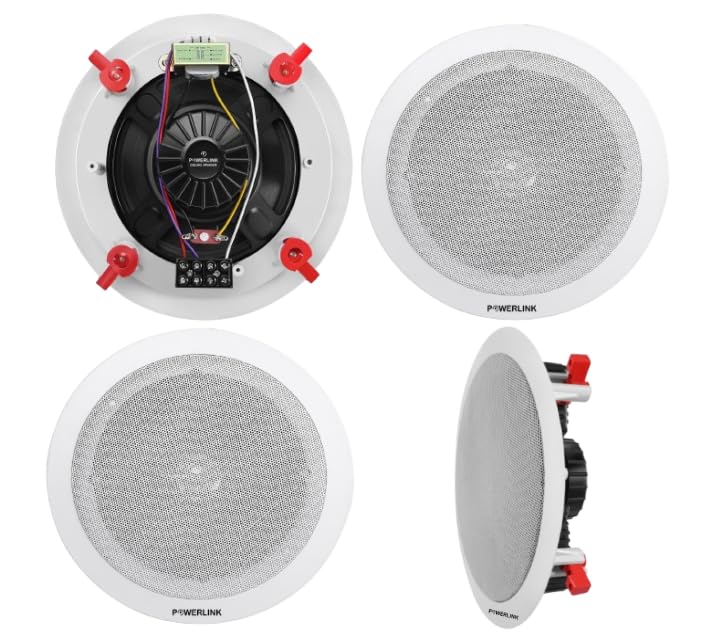 Sponsored Ad - Powerlink 9-Inch 20-Watt Wired in Flush Mount Ceiling Speakers for Office, Gym, Kitchen, Home Theater, Covered Porches (White)(Metal Grill)(with LMT) (4)