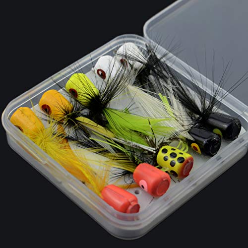 Fly Fishing Flies Kit Fly Assortment Trout Bass Fishing with Fly Box, with Dry/Wet Flies, Nymphs, Streamers,Fly Poppers (pop10)