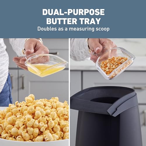 Image of West Bend Air Crazy Hot Air Popcorn Popper Machine 4-Quart Oil-Free Popping for Healthier Snacks Dual-Purpose Measuring and Butter Cup On /Off Switch Compact Design, in Black