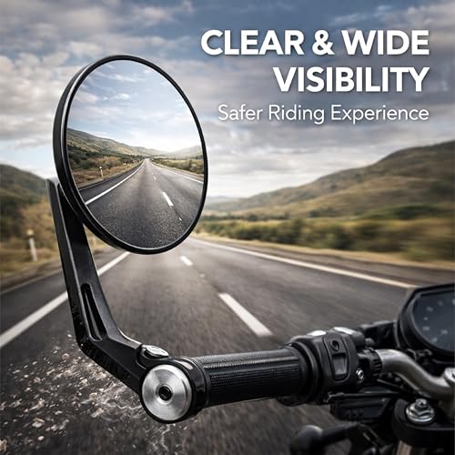 Image of MIKANIX Premium Motorcycle Bar End Mirrors | Rear View Side Mirrors Wide-Angle For Maximum Visibility Compatible With All RE Bike's