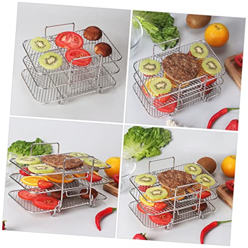 BESTonZON Dreischichtiger Gedämpfter Grillrost Luftfritteuse Grillrost Luftfritteuse Spießgestell Luftfritteuse Ofenpfanne Fritteuse Für Kuchenbackformen Zu Hause Dreischichtiger – Bild 3
