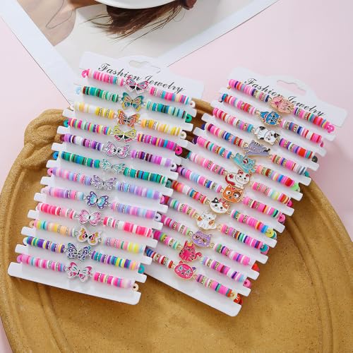 Friendship Bracelets for Women - Heishi Surfer Colorful Smile Butterfly Clay Beaded Stretch Bracelets Elastic Layering - Stackable Boho Disc Y2K Aesthetic Summer Jewelry Set.3