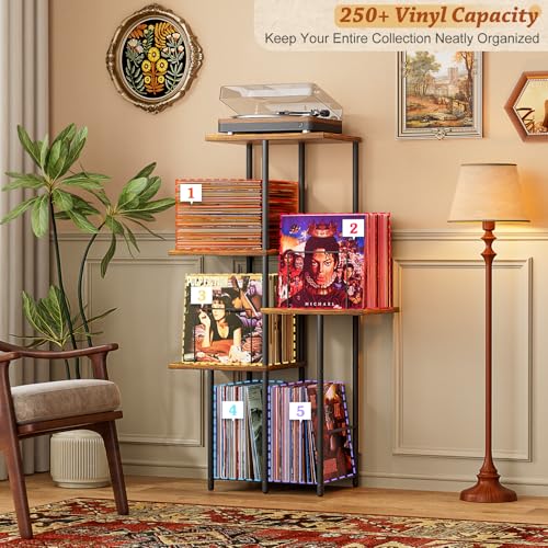 Bikoney Mid Century Record Player Stand with Vinyl Storage #TOP7