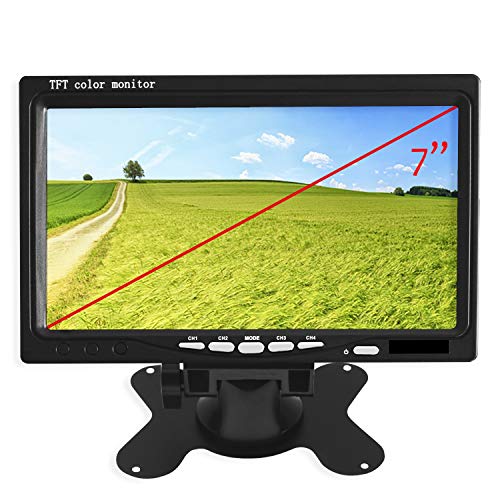 YATEK Monitor/Pantalla LCD Quad 4 Entradas de vídeo, TFT 7" para cámaras de visión Trasera, maquinaria Industrial, Camiones, Tractores