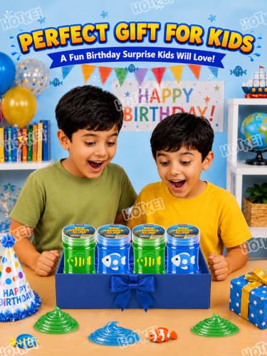 Image of HOTKEI Sea Wonder Slime for Kids 3 to 10 Years Stretchable Slime with Surprise Fish Eraser Inside Soft Non-Sticky DIY Slimy Fun Toy Birthday & Return Gift for Kids Girls & Boys Pack of 4