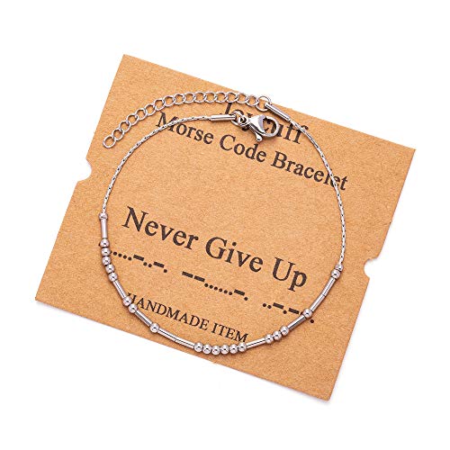 Image of JoycuFF Inspirational Morse Code Bracelets for Women Silver Beads Jewelry Encouragement Mantra Gifts for Her