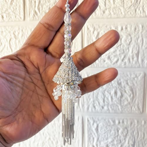 Image of Adikala Craft Store Handmade Ethnic Latkan Tassel Set of 2 for Saree Pallu, Blouse, Suits, Dupatta, Lehenga Decor | Ethnic Saree Pallu, Blouse, Suit, Dupatta & Lehenga Decoration (Silver D3)