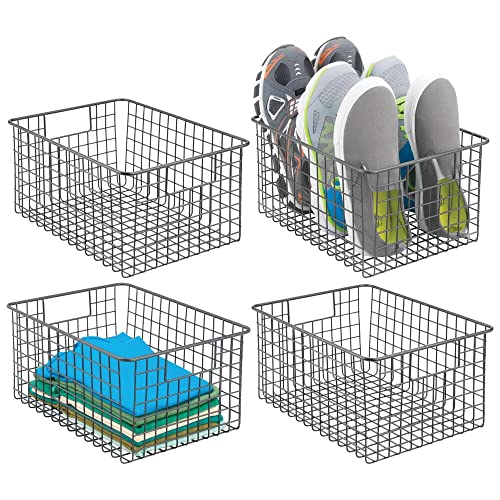 Hot Deals mDesign Farmhouse/Vintage Metal Wire Storage Basket Bin with Handles for Organizing Closets, Shelves and Cabinets in Bedrooms, Bathrooms, Entryways, and Hallways, 4 Pack - Graphite