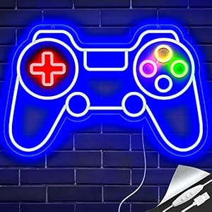 GGK Game Controller Neon Sign for Gamer Room Decor Gamer Gifts for Teen Boys Room Decor Upgraded Dimmable LED Sign Gaming Lights Game Console Neon Light Video Game Room Sign for Bedroom Wall Decor (Game Controller 3 – Blue)