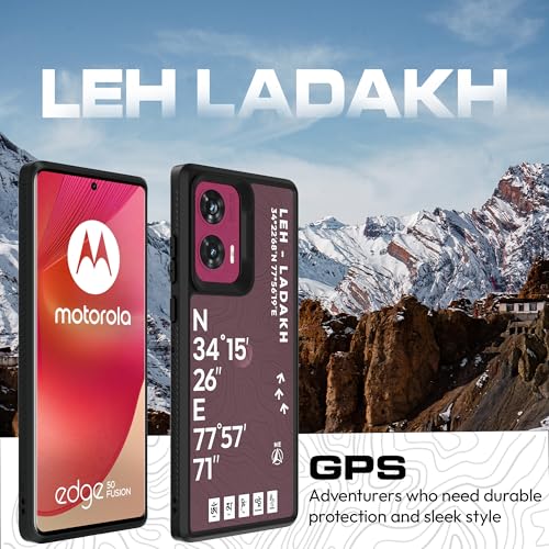 Image of KAPAVER GPS Edition Back Cover Case Compatible for Motorola Edge 50 Fusion /Motorola G85 5G / Motorola G96 5G(PC + TPU) (Leh-Ladakh-Black)