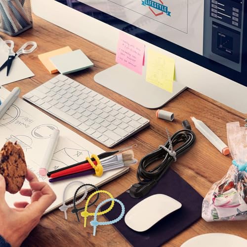 Toddmomy 20 piezas reutilizables de lazos de silicona ajustables para gestión de cables para escritorio, organizadores de cables, resistentes al desgaste, sujetadores de cordón multiusos miniatura 6