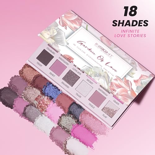 Image of INSIGHT Garden of Love Eyeshadow Palette | 18 Pigmented Shades with Metallic, Shimmer & Multi-Finish Colors | Long-Lasting, Blendable Eye Makeup for Day or Night | 40g