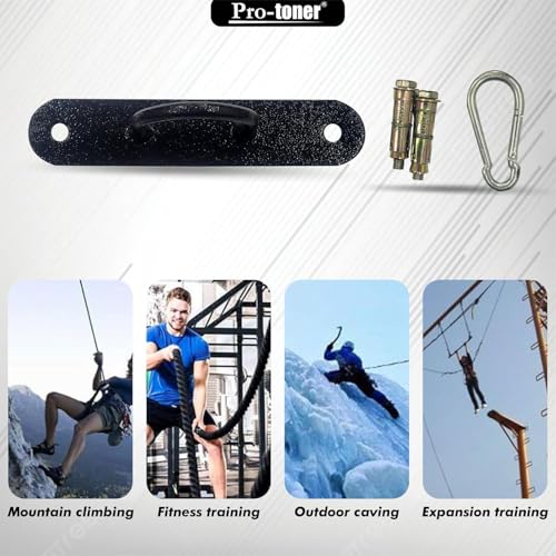 Image of Protoner Wall Mount Hook with Mounting Plate, Heavy-Duty Metal Snap, Black, for Battle Rope, Punching Bag, Hammock, Swing, Set of 2