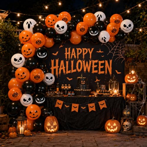 Image of Halloween Party Balloons 12Inch Black Orange Ghost Spooky Balloon