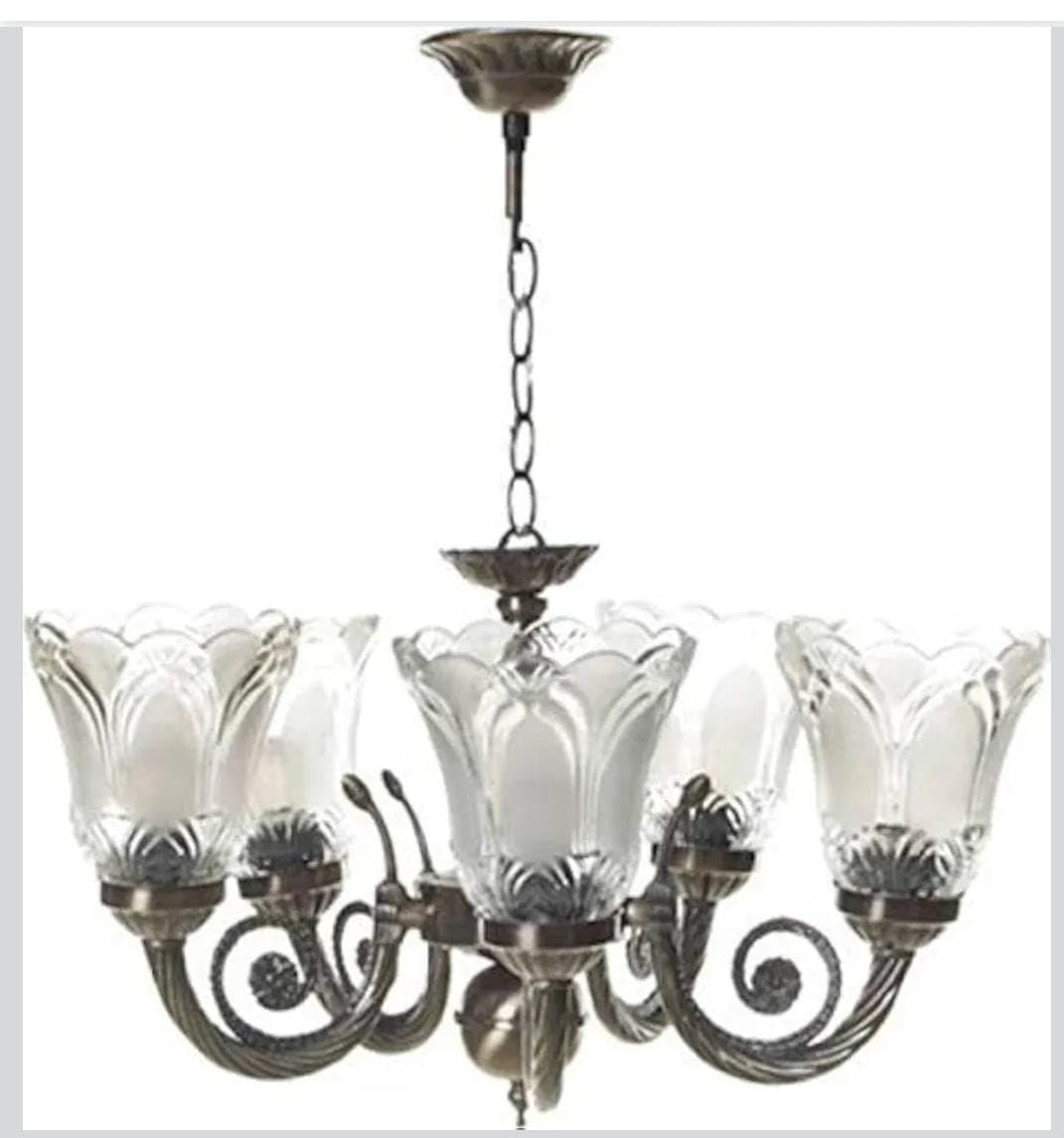 Light Home Decor Chandelier for Living Room, Modern Jhoomar Light with 5 Lamp, Antique Home Decor Brass Jhoomer Ceiling Light for Hall