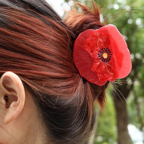 Red Poppy Flower Hair Claw Clip, 1 Piece, Personalized Hair Claw for Women
