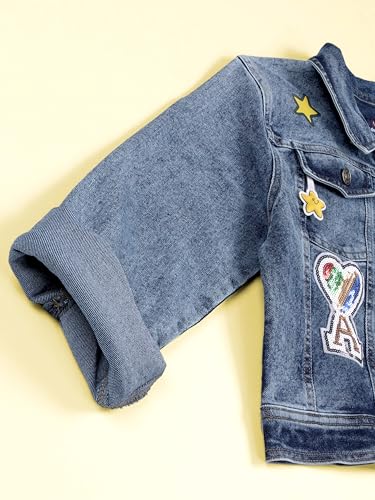 Image of Girls Full Sleeve Solid Crop Denim Jacket