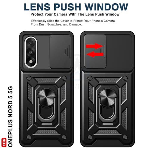 Image of AESTMO Tough Armor OnePlus Nord 5 5G Bumper Back Case Cover | Ring Holder & Sliding Camera Shield Cover | 360 Degree Protection Back Case Cover for OnePlus Nord 5 5G (Black)