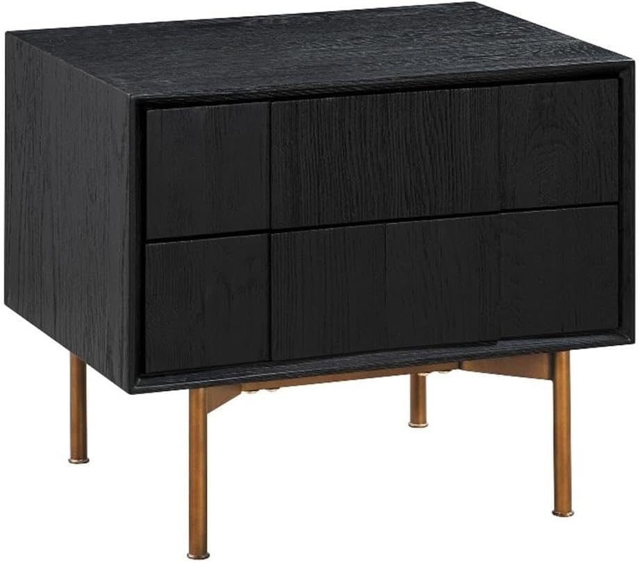 Armen Living Carnaby Modern 2 Drawer Nightstand End Table, Black Brushed Oak and Bronze, 17 x 21 x 24