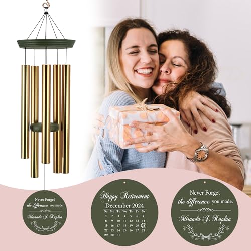 Image of ASTARIN Personalized 36 inch Happy Retirement Wind Chimes, Retirement Wind Spinner Gift for Women /Men Teacher Coworker 2026, Going Away Farewell Gifts, Deep Tone Larde Wind Chime