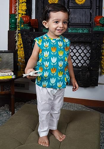 Image of POLKA TOTS Pure Cotton New Born Dress | Ultra-Soft, Breathable & Lightweight Sleeveless Jhabla Pant Set for Baby Boys & Girls | Baby Summer Clothes | Traditional Jabla & Pyjama Set for Newborns