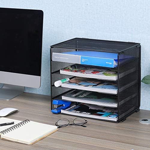EasyPAG Desktop 5 Tier A4 Mesh in Tray Office Desk Tidy File Holder Magazine Organiser Paper Storage Rack,Black