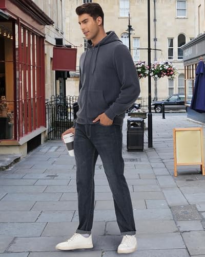 YuKaiChen Men's Knit Zip Up Hoodies Casual Hooded Sweatshirts with Kanga Pocket4