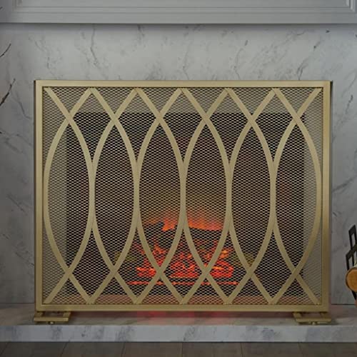Écran de cheminée en fer forgé avec filet de cheminée intérieur et clôture de protection noir - 2