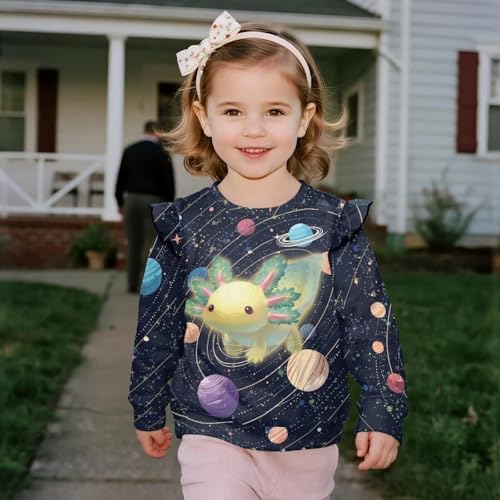 Toddler Long Sleeve Shirt Girl Ruffle Sleeves Warmth Girls Oversized Graphic Sweatshirt for 1-8 Years Girls4