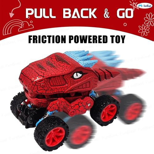 Image of FunBlast Rock Crawler Toy for Kids - 4X4 Big Wheel Drive Push & Go Dinosaur Car Toy, Monster Truck Toys for Kids for 3+ Years Toddlers, Boys, Girls (Red)