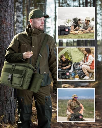 Image of JOYHILL Tactical Lunch Box for Men, Insulated Lunch Bag with Detachable Bottle Pouch Holder, Medium Durable Thermal Cooler Bag,Modern Leakproof Bag for Work, Camping, Picnic,Green,13L /18 Can