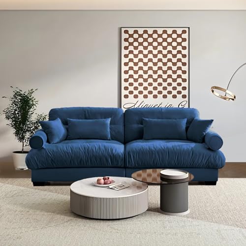 Image of SoarFlash Modern Living Room Velvet Recliner Sofa, Loveseat Sofa for Apartment, Storage Sofa with Solid Wood Frame (93.7inch, Blue)