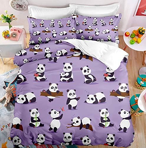 Radient Purple Panda Bedding Duvet Cover Set Full (1 Duvet Cover+Two Pillow Shames) Zipper Closure Soft Bedding Bag Comforter Cover 80"x90"
