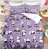 Radient Purple Panda Bedding Duvet Cover Set Full (1 Duvet Cover+Two Pillow Shames) Zipper Closure...