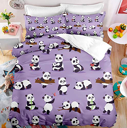 Radient Purple Panda Bedding Duvet Cover Set Full (1 Duvet Cover+Two Pillow Shames) Zipper Closure Soft Bedding Bag Comforter Cover 80"X90" #TOP1