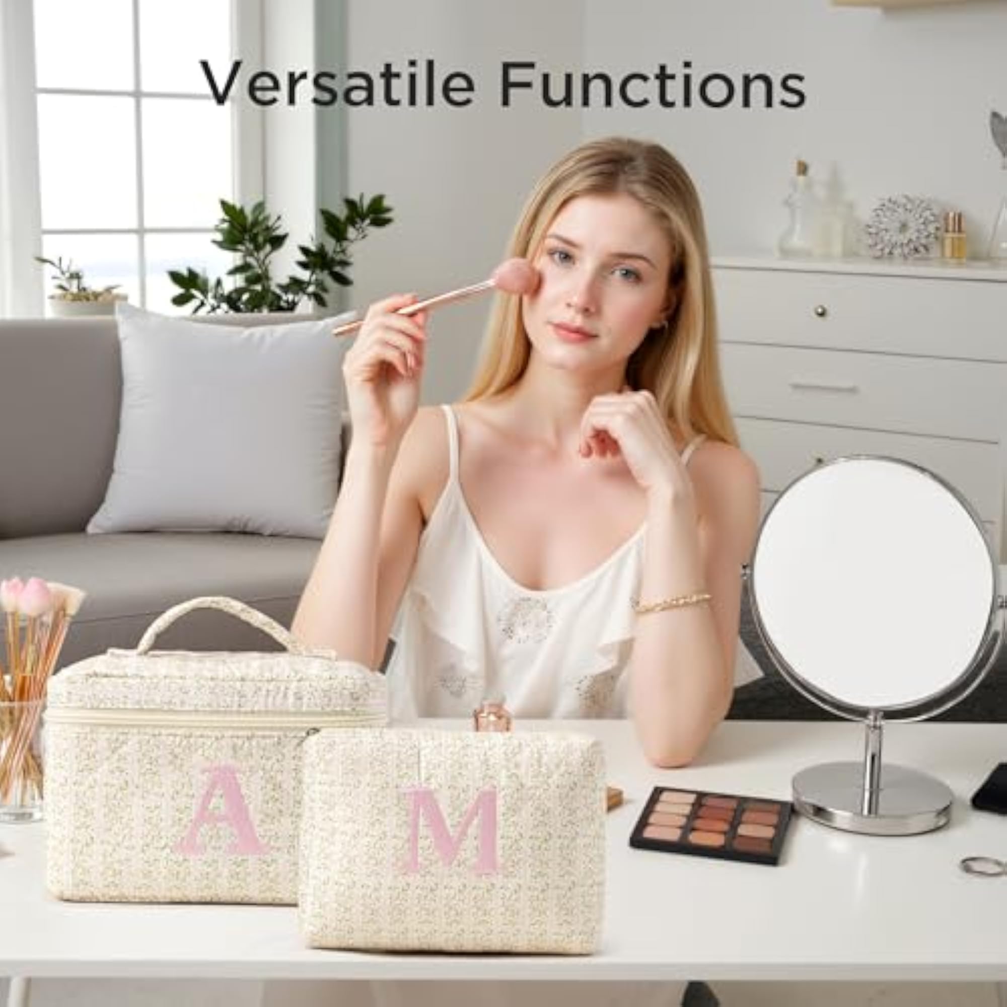 Quilted Cotton Floral Makeup Bag - 2Pcs Set
