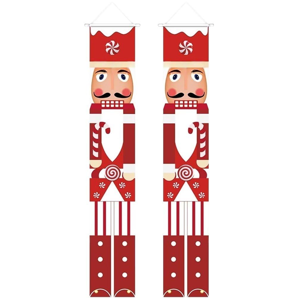 Vbsqic Christmas Decorations Door Banner 2 Pcs Couplet Porch Sign Door Hanging Ornaments Xmas Nutcracker Wall Banners Christmas Home Decor