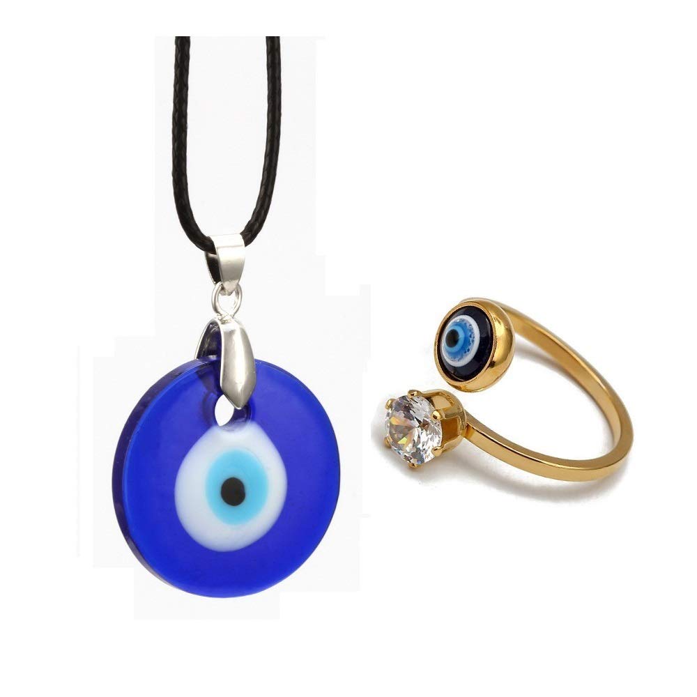 CaiyaoEvil Eye Pendant Necklace Glass Leather Rope Chain Turkish Protect Lucky Necklace for Women Men