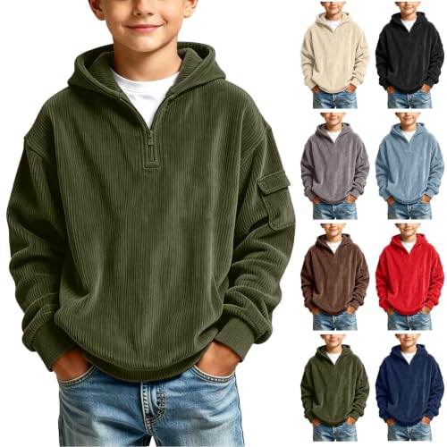 Boys Corduroy Knit Quarter Zip Hoodie Sweatshirts Long Sleeve Pullover Top - image 1