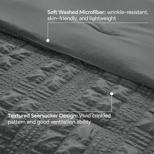 Image of BEDELITE Twin Comforter Set, Seersucker Bedding Set 2 Pieces, Dark Grey | All Season Use, Machine Washable, Soft and Lightweight, Ruched Comforter for Bedroom and Dorm Room, Wrinkle-Resistant
