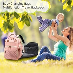 Diaper Bag with Changing Station, Waterproof 3 in 1 Baby Diaper Backpack with Foldable Changing Pad, Large Travel Back Pack for Baby Girl Boy, Peach Pink Diaper Bag with Changing Station Waterproof 3 in 1 Baby Diaper Backpack with Foldable Changing Pad Large Travel Back Pack for Baby Girl Boy Peach Pink