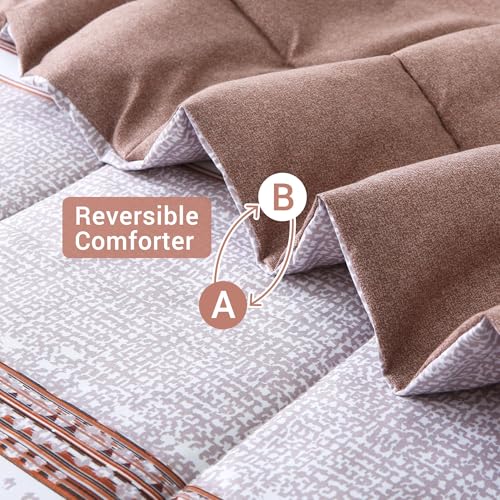 Image of lasoftan Striped Queen Comforter Set with Sheets, 7 Piece Luxury Vintage Bedding, Soft Microfiber Bed in a Bag, Cozy Lightweight Bed Set, Chocolate Brown Striped