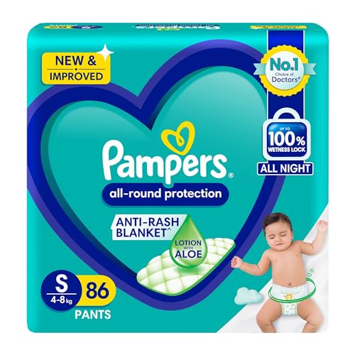 Pampers All round Protection Pants Style Baby Diapers, Small (S) Size, 86 Count, Anti Rash Blanket, Lotion with Aloe Vera, 4-8kg Diapers image_0