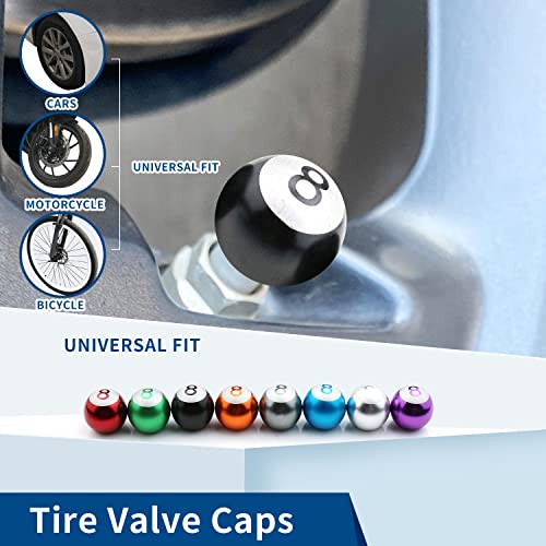 Image of Valve Caps Aluminum 8 Ball Cars Tires Valve Stem Caps Cover Dustproof Universal for Most of Cars SUV Bike Trucks Motorcycles 4 Pcs /Set (Black)