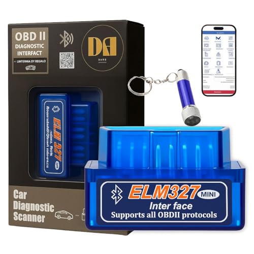 DARO® OBD2 Bluetooth ELM327 – Lector y Maquina de Diagnosis Coche Multimarca en Español – Scanner OBD2 Diagnosis Compatible con Android y iOS – Set con Linterna Externa para Localizar Puerto OBD