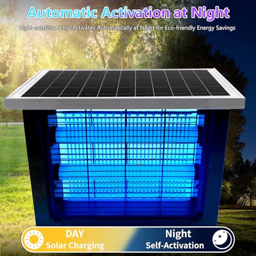 Image of Powerful Solar Bug Zapper for 2000 sq.ft with 13FT Extension Cord | Rechargeable Solar Zapper with High Powered for Outdoor, Waterproof Solar Bug Zapper for Patio Garden Backyard RV Camping