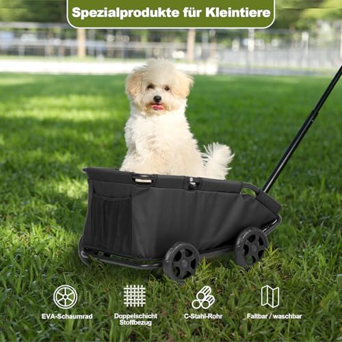 Mini-Hundewagen für Mini-Haustiere, faltbarer multifunktionaler Einkaufswagen mit ausziehbarem Ziehgriff, Doggie Wagon eingebautem Kissen und Sicherheitsseil mit Aufbewahrungstasche (Schwarz)