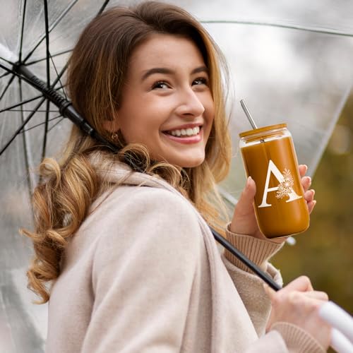 Initial-Glass-Cup-16oz-Monogrammed-Gifts-for-Women-Glass-Can-Cup-wBamboo-Lid-StrawPersonalized-Valentines-Mother-Day-Birthday-Gifts-for-Women-Mom-Wife-Girlfriend-Sister-Friends-A