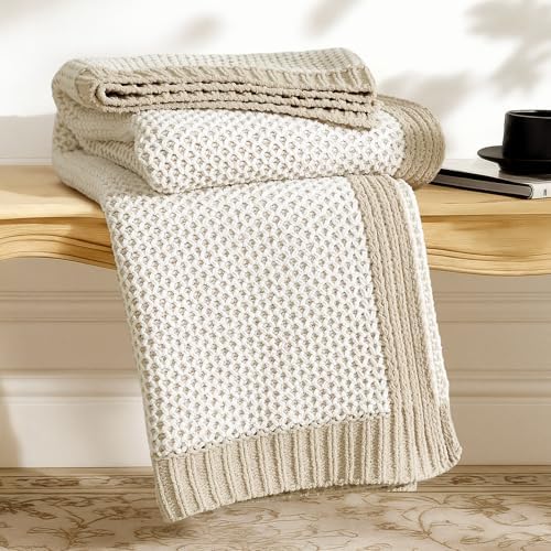 Amélie Home Honeycomb Knit Throw Blanket for Couch, Dual-Sided Soft Chenille Decorative Blankets for Sofa & Chair, 50